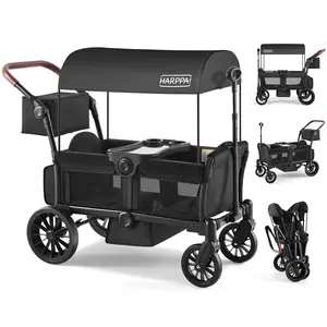 HARPPA Baby Stroller Wagon All-Terrain Wagon Stroller for 2 with Canopy, Strollers for Babies, Foldable 4-Seat, Wagon for Outdoor & Beach, Adjustable Push & Pull Handle, Footwell & Large Storage, Park & Camping Adventures, Travel System