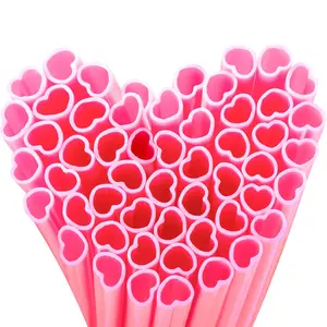 Heart Shaped Pink Straws 8mm Individually Wrapped Disposable Drinking Straws for Galentine's Brunches,Cocktail, Birthday Parties, Pastel Weddings & Bridal Shower Decorations