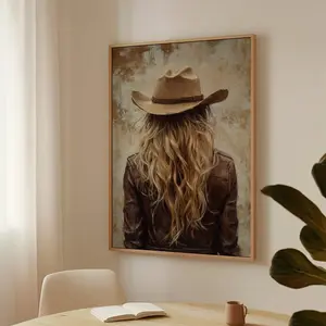 Rustic Cowgirl Art – Western Woman in Hat, Vintage Country Wall Decor, Rodeo-Inspired Print for Farmhouse or Ranch
