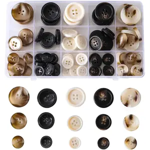 Sewing Buttons, 110 count, 4-Hole Round Buttons for Blazer Suit Coats,5 Color 3 Size 15mm/20mm/25mm