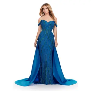 Ashley Lauren 11458 Off Shoulder Fully Beaded Gown