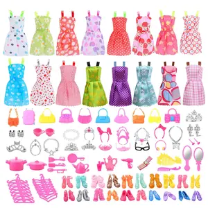 Random Color Doll Outfit & Accessories Set, 78pcs/set Fashionable Doll Dresses & Other Accessories, Ideal Gift for Girls