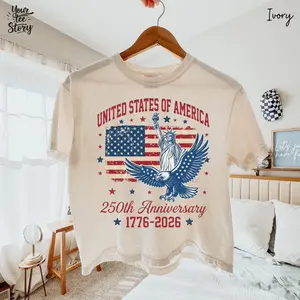 Comfort Colors USA 250th Anniversary Boxy Tee, Patriotic Eagle Graphic Shirt, Distressed July 4th Outfit 1