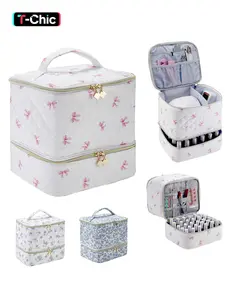 Nail Polish Storage Box Organizer (Holds 30 Bottles), Dual-Layer Nail Polish Holder with Handle, Portable Manicure Accessories Case, Makeup Storage Organizer, Travel Cosmetic Bags