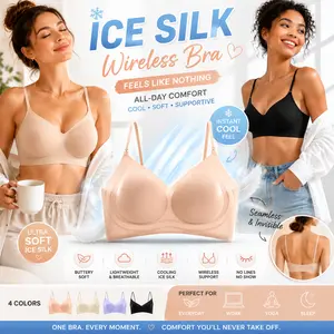 Ice Silk Seamless Cami Bra for Women – Wireless Lightweight Cooling Bralette with 3D Molded Cups, Adjustable Spaghetti Straps, Invisible Under T-Shirts, Soft Breathable Everyday Comfort Bra for Sleep, Yoga & Daily Wear