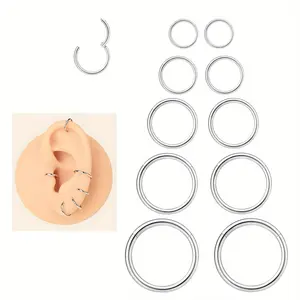 5Pairs Surgical Steel Hinged Clicker Nose Rings Helix Cartilage Hoop Sleeper Earrings Septum Couch Daith Lip Tragus Piercing Jewelry Set 6-10mm Improved of the day platadeley faux rook silver non-pierced ear daily wear woman multiple noserings