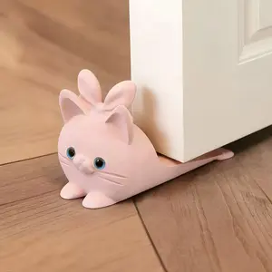 4-Pack Cute Cat Door Stopper, 3D Printed Rabbit Ear Design, Non-Slip Durable, Prevents Hand Pinching, Home & Office Use