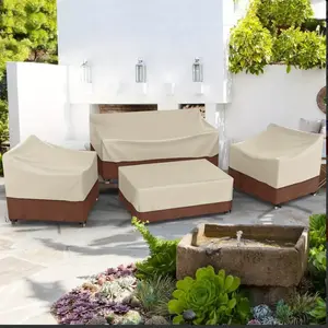 4pcs/set Outdoor Patio Furniture Covers Waterproof Table & Chair Covers, 420D Patio Covers Include Outdoor Sofa Covers, 2 Chair Covers, Coffee Table Covers Beige & Brown