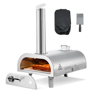 fathersdaygift VEVOR Pizza Oven Outdoor, 12 Pellet Pizza Oven, Portable Pizza-Stove with Built-in Thermometer, Wood Fired Stainless Steel Pizza-Maker, for Backyard, Camping, Pizza-Stone, Shovel, Carry Bag, Silver