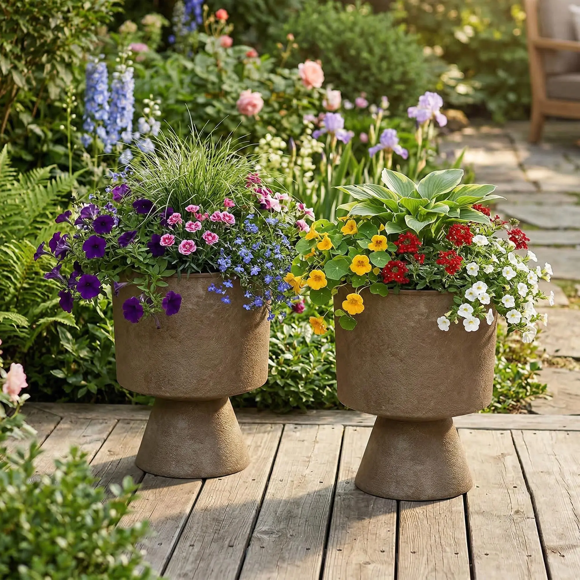 2-Pack 20" Tall Resin Cup-Shaped Planters, 15.6" Large Round Flower Pots for Indoor Outdoor Patio Porch Garden, Weather Resistant Decorative Plant Pots