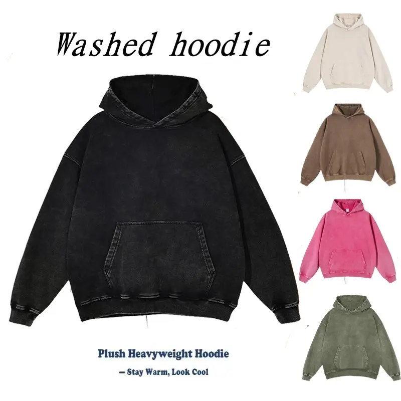 Unisex Oversized Hoodie Acid Wash Pullover Vintage Distressed Cotton 400g Heavyweight Sweatshirt Fleece Hoodie Men's Streetwear Women's Tops Spring Outdoor Warm Polyester Sports Autumn Clothing Men’s Gift Full Hoodie Long Sleeve Soft Casual