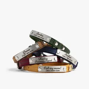 GiftByValentinas Personalized Cat Collar - Double-Layered Leather Collar With an Engraved Nameplate