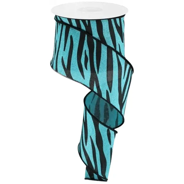 2.5" x 10yd Animal Stripes Ribbon – Light Teal/Black