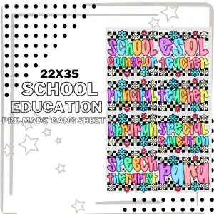 PRE-MADE SCHOOL EDUCATION TEACHER PARA LIBRARIAN GANG SHEET DTF DIRECT TO FILM transfers size 22X35