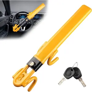 Steering Wheel Lock,Heavy Duty Anti-Theft Car Device with Double Hooks for Enhanced Vehicle Protection,Adjustable Length Locking with 2 Keys Universal Fit (Yellow)