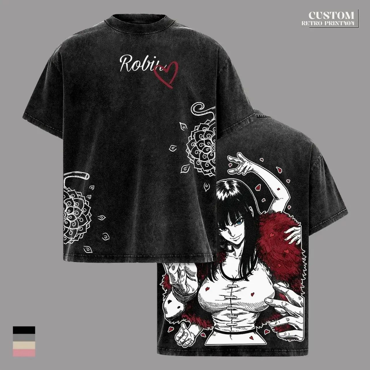 Nico Robin One Piece Anime Tee, Devil Child Enies Lobby Graphic T-Shirt, Double Sided Vintage Washed Oversized Streetwear Gym Pump Cover Shirt, Straw Hat Crew Manga Design, Heavy Cotton Unisex OP Fan Gift Merch VSM