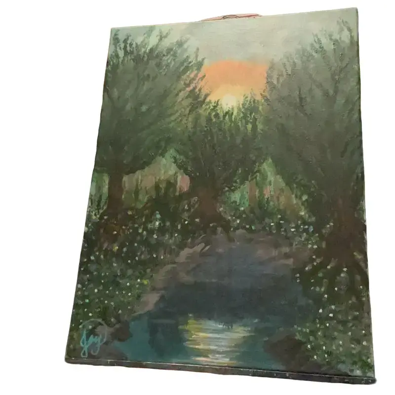 Enchantment Prints Original Canvas Acrylic Paint Artwork Featuring Forest Sunset Scene on Canvas