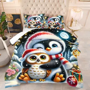 Penguin Snow Play Joyful Style Quilt/Comforter Set (2/3 Pcs) Contains 1 Quilt/Comforter + 1/2 Pillowcases No Filler, Winter Penguin Snow Play Elements, Fluffy & Warm, Suitable for Girls, Teenagers & Gift Recipients, Fits Bedrooms, Dorms & Winter Rooms