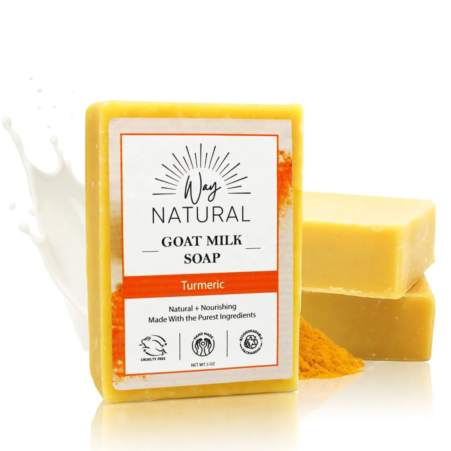 3 Large Turmeric Goat Milk Soap Bars | Way Natural | 5 oz Bars | 100% REAL RAW GOAT MILK | Moisturizing Hand & Body Natural Soap | Nourishing and Long Lasting | Made is USA