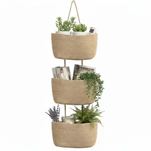 3-layer cotton storage basket - used for storage in baby rooms and bedrooms, Over the Door Hanging Basket