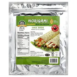 Norigami Egg Wraps with Pea Protein, Chia Seeds, 10 Thin Wraps, 1.4 oz (40 g)