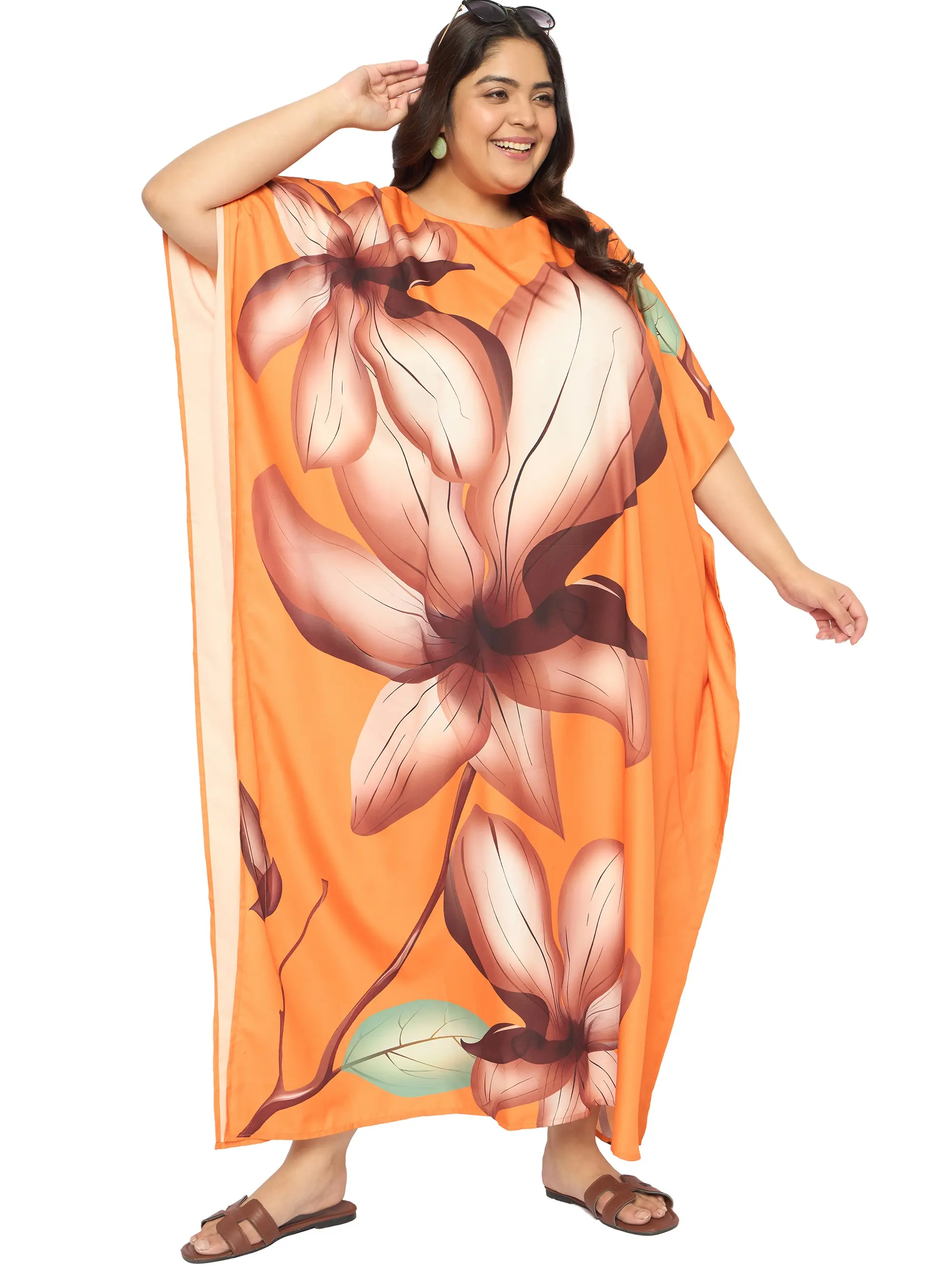 Gypsie Blu Women's Plus Size Polyester Caftan Cover Up - Stylish Maxi Kimono Dress for Evening Wear (Pastel Orange), Polyester Material