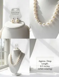 Women’s Faux Pearl Necklace & Earrings Set Statement Fashion Jewelry Multi Color