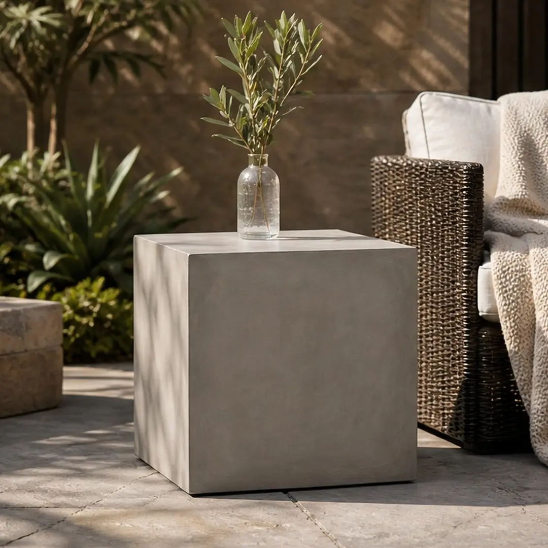 ARCH Outdoor MGO Square Side Table Light Grey 22x22x22.5 Inch Lightweight Concrete Cube End Table for Patio Backyard Garden Porch Balcony No Assembly Required Contemporary Accent Table, LIGHT GREY Color Options, Magnesium Oxide Material