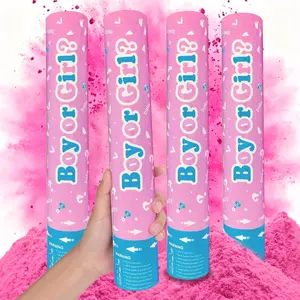 Gender Reveal Powder Cannon 4 Pack, Pink Holi Powder Confetti Poppers, Biodegradable & Safe for Baby Shower Gender Reveal Party Decor