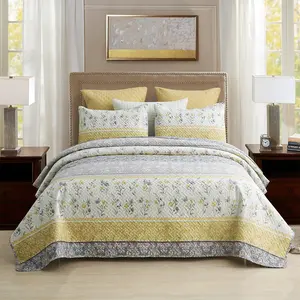 Luxury Quilt Set 3 Piece Boho Reversible Bedding with 2 Pillow Shams Soft Microfiber Queen/King Size Breathable Durable