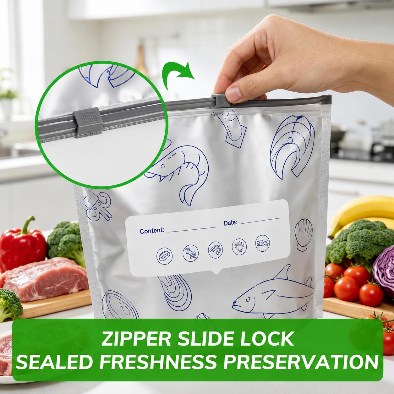 【TikTokShopBlackFriday】New reusable upgraded thickened upright aluminum foil sealing storage bags, with labels and zipper locks, suitable for washable kitchen items like vegetables, fruits, and meat, perfect for Thanksgiving, Christmas, and New Year gifts