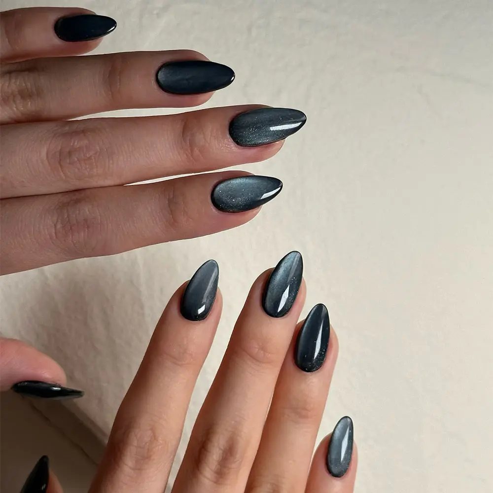 Upgrade Your Look, 24pcs Y2K Almond Medium Nail Tips Art, Blue Cat Eye Acrylic False Nails Set, Includes Jelly Glue & File, DIY for Women and Girls, Almond Fake Nails, Nail Art Products