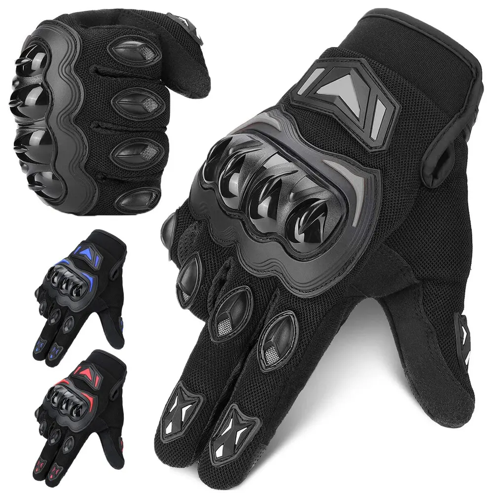Carbon Fiber Full-Finger Motorcycle Gloves, Motocross Gear with Breathable Mesh, Impact Absorbing Knuckle Cover Guard, Hook-Loop Closure, Touch Screen Compatibility for Motorbike & Off-Road Riding, Fast Shipping, Impact Absorbing Gloves