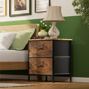 Bedside Nightstand with 2 Fabric Drawers Walnut Finish End Table for Small Spaces, Versatile Dresser for Bedroom Storage