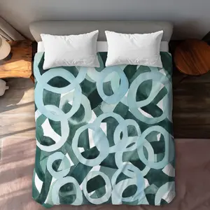 360 stand Queen Size Decorative Duvet Cover - Turquoise Abstract Rings Design, Modern Style, Microfiber Face, Soft Fabric, White Back, Bedroom Bedding Set for Queen Size Beds