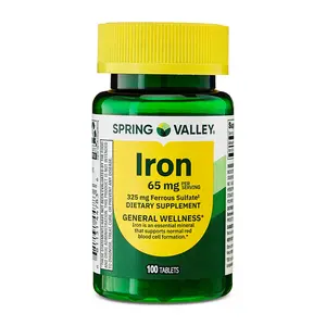 Spring Valley Iron General Wellness Dietary Supplement 65 mg 100 Count - Healthcare & Fitness Supplement