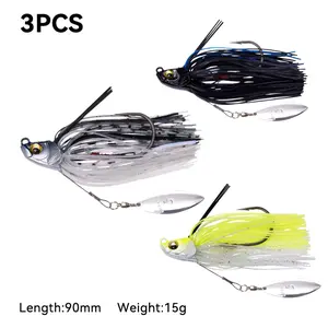 TikLure Noisy Spinnerbait Swim Jig Set 3PCS Flashy Metal Blade Weedless Design for Monster Bass Fishing Jigs Skirt 90mm 15g Lure Head Soft Swimbait Pack ragetail  jig dock