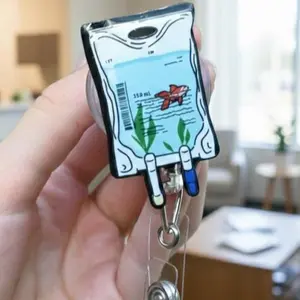 Funny IV Fluid Fish Badge Reel – Nurse RN CNA Medical ID Holder