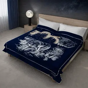 Navy wolf Korean faux mink plush blanket