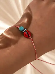 Boho Style Synthetic Turquoise Ladybug Bracelet, Rope Link Bracelet, Cotton Rope Woven, Casual Party Vacation Accessory, Women's Fashion Jewelry