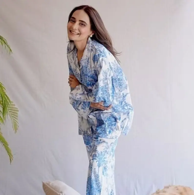 Cotton Pajama set Pjs Set, Bridesmaid Gift, Night Wear Dress, Sleepwear PJ Set, Cotton Pj's, Solid Print Pyjamas,Summer Clothing Loungewear