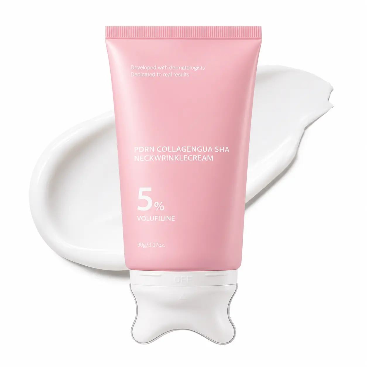 [NEW] PDRN Collagen Gua Sha Neck Wrinkle Cream | Built-In Gua Sha Massager with Volufiline 5% + PDRN | Firming, Contour Care for the Look of Fine Lines, Jawline, Neck, Décolleté,Underarms, Chest, Legs, Shoulder | Massage Cream | Korean Skincare