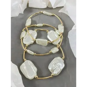 3pcs/Set Asymmetrical Baroque Style Faux Pearl Beaded Bracelets, Vintage Gold Color, Fashion Jewelry Accessories Suitable For Women, Daily Wear, Dating, Summer Vacation, Beach, Party, Holidays, Gift