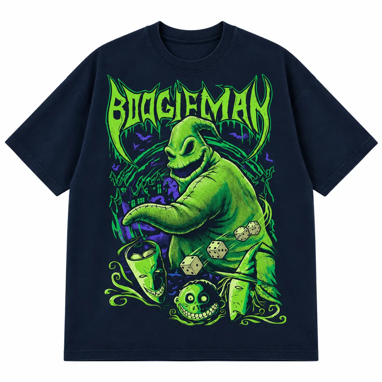 BOOGIEMAN Oogie Boogie Shirt, Vintage Halloween Tee, Retro Heavy Metal Style Nightmare Before Christmas Oversized T-Shirt
