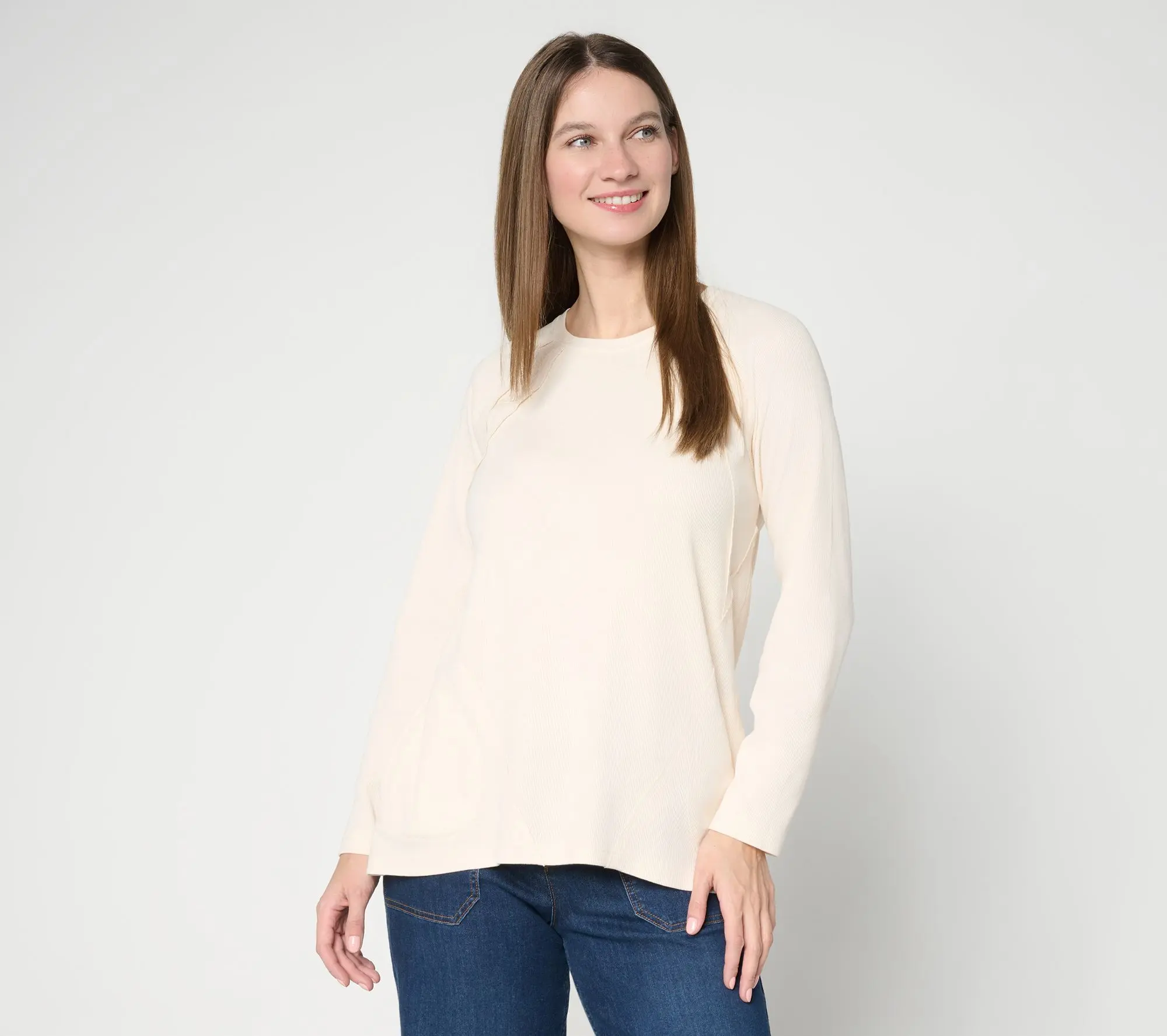 LOGO by Lori Goldsteinq Seam Detail Rib Long Sleeve Overdye Top