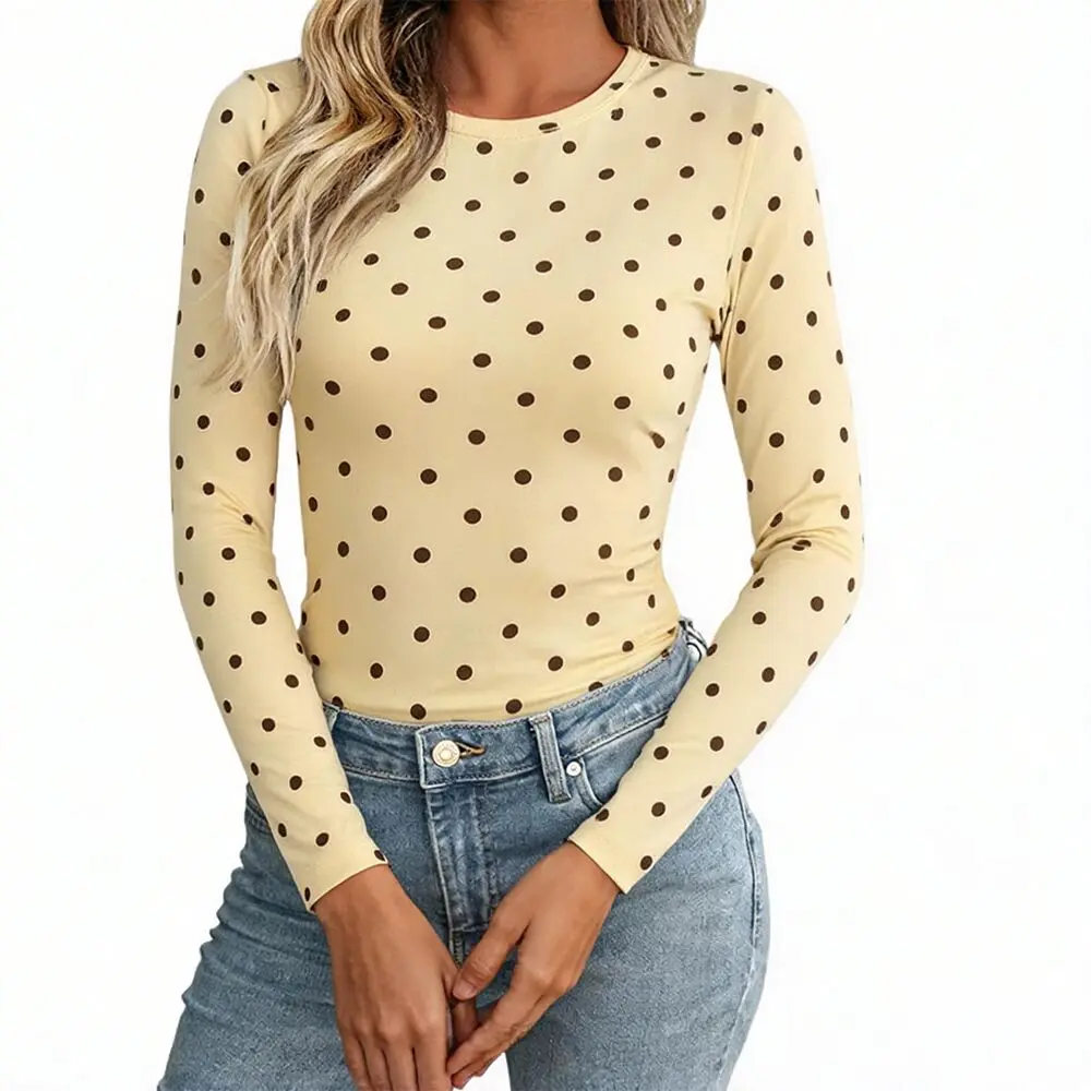 Women Polka Dot Top Fall Fashion Winter Clothes Workout Top Y2K Basic Tees