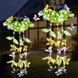 Solar Hanging Garden Lights Set, Artificial Butterfly Flowers LED Fairy String Light, Ip65 Waterproof Outdoor Holiday Decorations