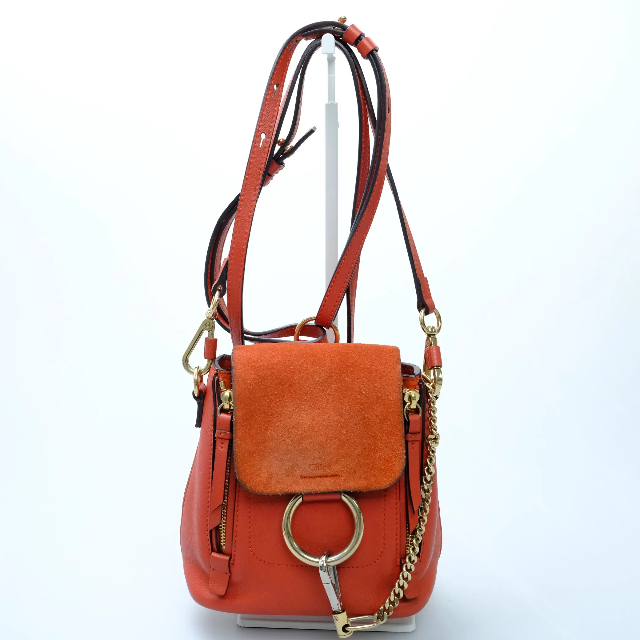Pre-owned Chloé Faye Mini Burnt Orange Calfskin and Suede Crossbody Bag
