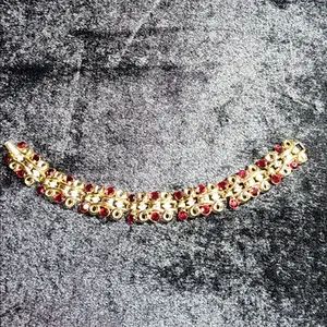 RARE SIGNED TRIFARI CROWN RED RHINESTONE 50'S ART DECO VINTAGE DESIGNER BRACELET