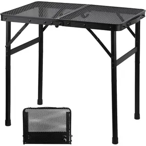 Camping Table with Mesh Desktop, Lightweight & Portable Small Folding Grill Table, Height Adjustable Metal Outdoor Table for Camp, Cooking, BBQ, RV, Picnic-2 FT Black